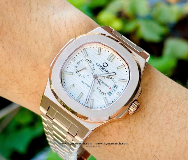 Carnival 8158G - Nam -Thép Rose-Màu Trắng-Máy Cơ (Automatic)  