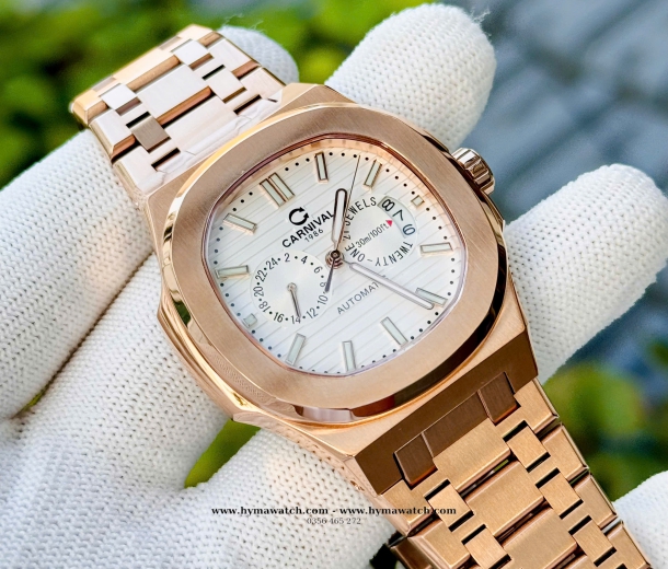 Carnival 8158G - Nam -Thép Rose-Màu Trắng-Máy Cơ (Automatic)  
