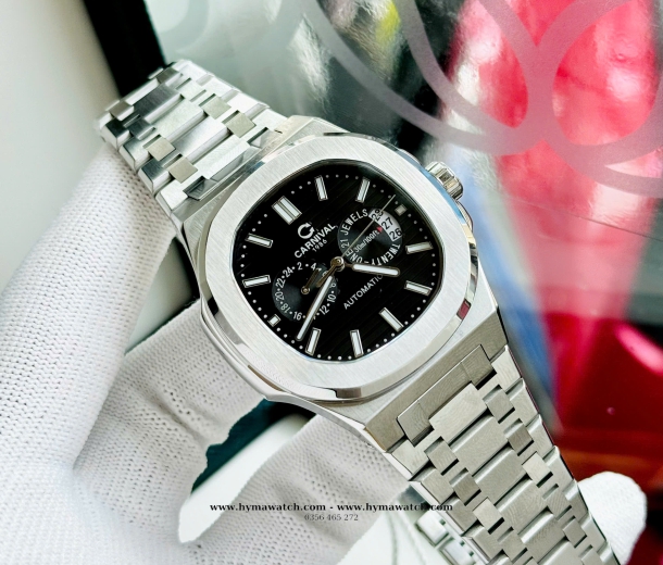 Carnival 8158G-Nam-Thép Bạc-Màu Đen-Máy Automatic  