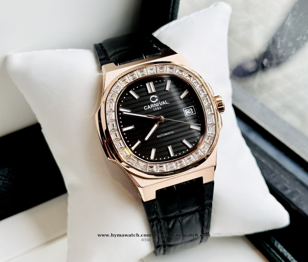  Carnival Nautilus Automatic 8108G - Nam -DD-D - Dây da đen