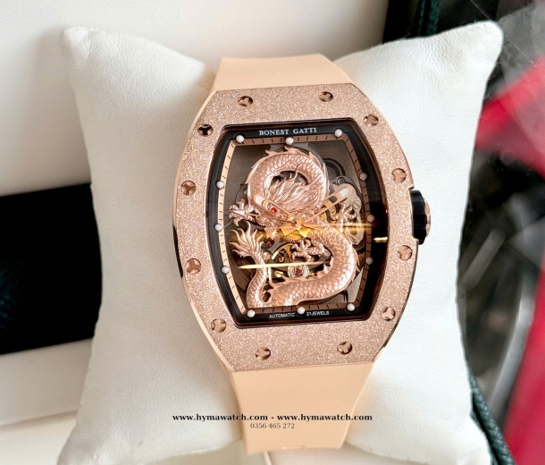 Bonest Gatti Carbon BG5003-Vàng hồng- Nam - Máy Cơ (Automatic) Tặng kèm mô hình xe đua  