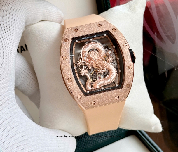 Bonest Gatti Carbon BG5003-Vàng hồng- Nam - Máy Cơ (Automatic) Tặng kèm mô hình xe đua  