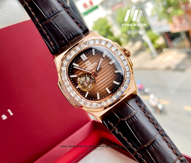 CARNIVAL OPEN HEART 8128G- Nam- Vàng Hồng - Dây da - Máy cơ