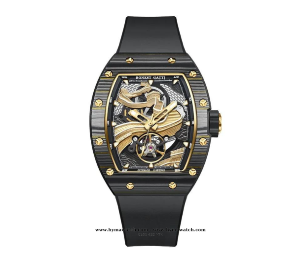 Bonest Gatti Carbon BG9003-Màu đen- Nam - Máy Cơ (Automatic) Tặng kèm mô hình xe đua 