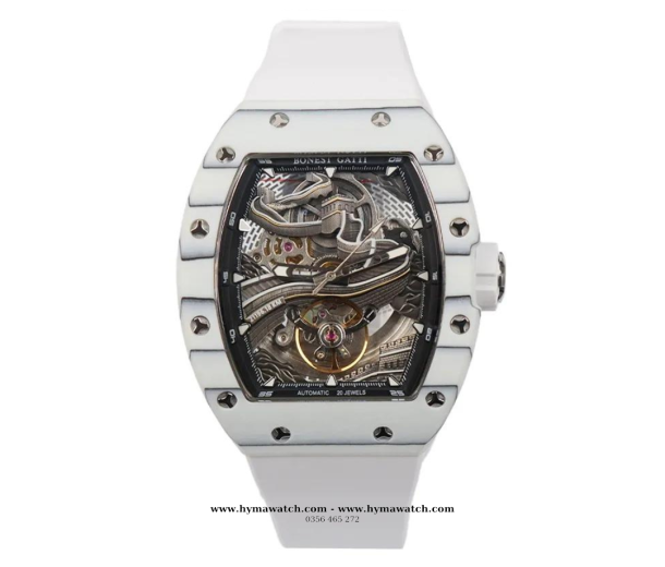 Bonest Gatti Carbon BG9003-Màu trắng- Nam - Máy Cơ (Automatic) Tặng kèm mô hình xe đua  