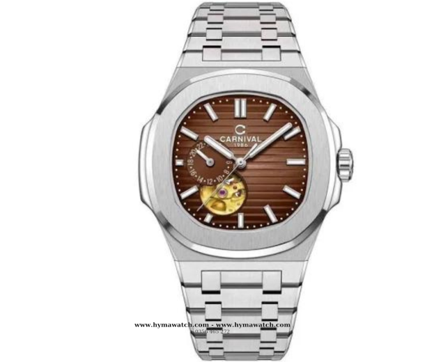 Carnival 8159G-Nam-Dây Thép Bạc-Màu Nâu-Máy Automatic  