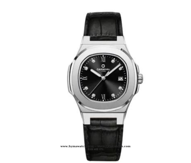  Carnival -8160L-Nữ-Dây da-Màu Đen-viềng bạc