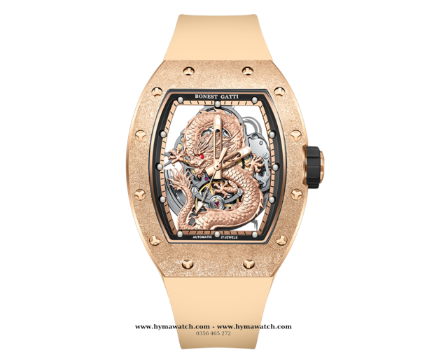 Bonest Gatti Carbon BG5003-Vàng hồng- Nam - Máy Cơ (Automatic) Tặng kèm mô hình xe đua  