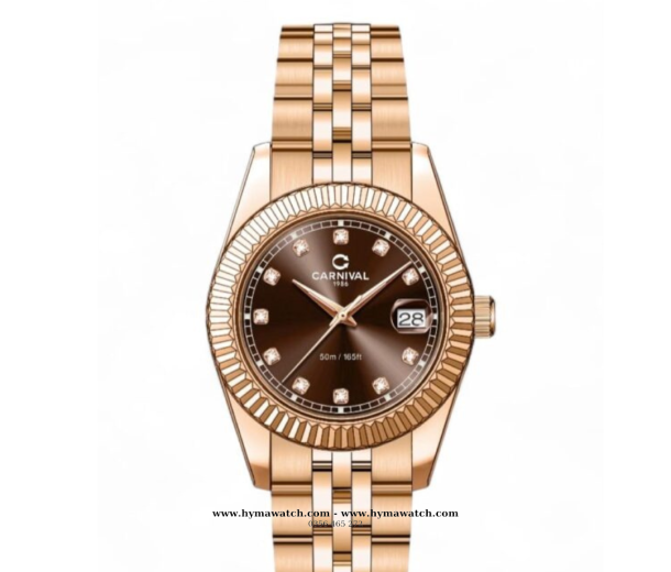 Đồng Hồ Nữ Carnival 8131L-Vàng Rose-Nâu-Máy pin