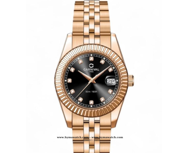 Đồng Hồ Nữ Carnival 8131L-Vàng Rose-Đen-Máy pin 