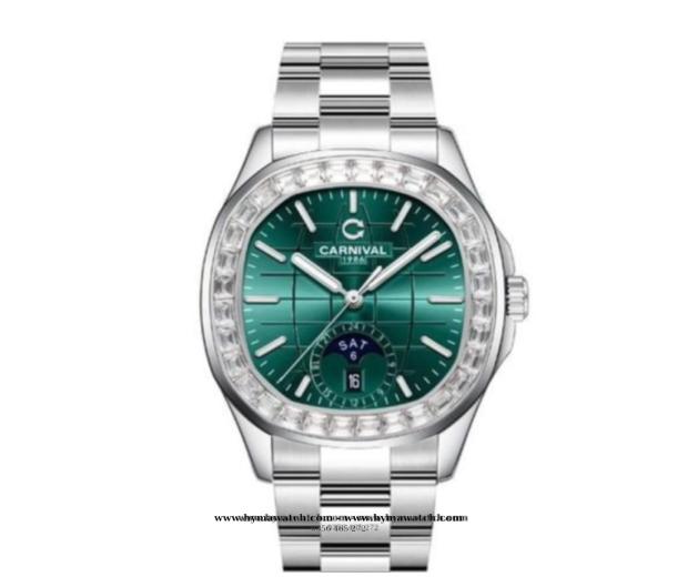 Carnival Aquanus 8113G - Nam - Viền Trắng - Màu Xanh -Dây Thép- Máy Cơ (Automatic)