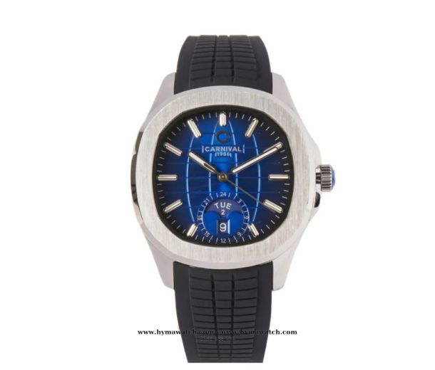 Carnival Aquanus 8113G - Nam - Viền Trắng - Màu Xanh -Dây Cao Su - Máy Cơ (Automatic)