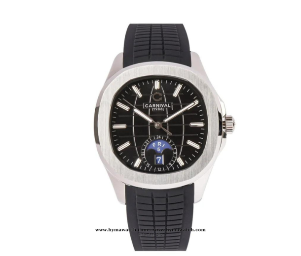  Carnival Aquanus 8113G - Nam - Viền Trắng - Màu Đen -Dây Cao Su - Máy Cơ (Automatic)