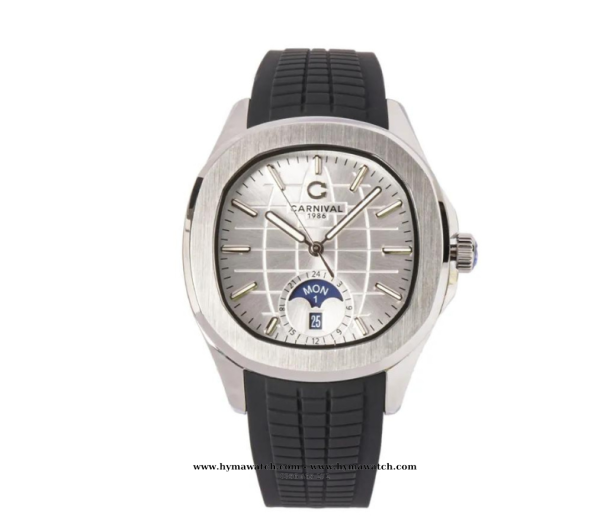  Carnival Aquanus 8113G - Nam - Viền Trắng - Màu Trắng-Dây Cao Su - Máy Cơ (Automatic)