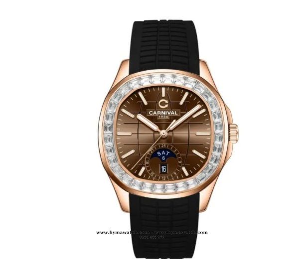  Carnival Aquanus 8113G2 - Nam - Màu Nâu- Dây Cao Su - Máy Cơ (Automatic)