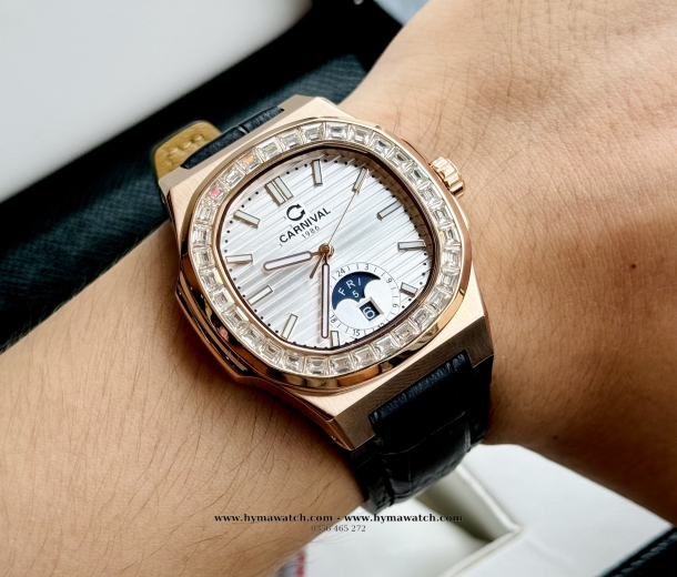  Carnival Nautilus 8110G Dây Da - Nam - Màu Vàng Trắng- Máy Cơ (Automatic)