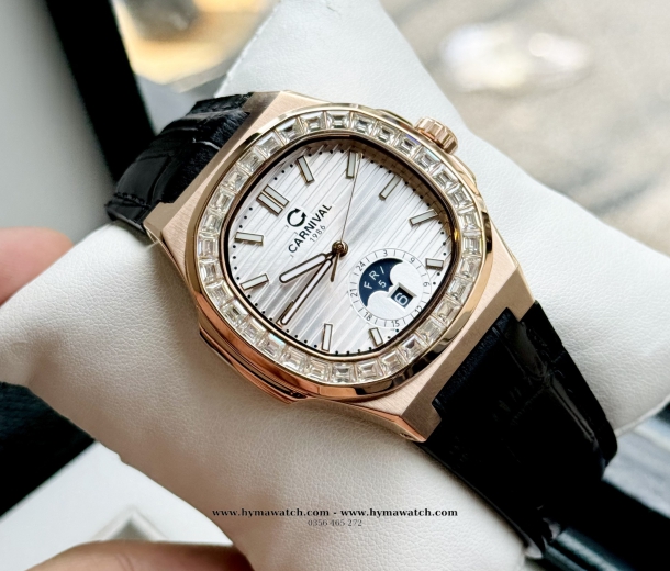  Carnival Nautilus 8110G Dây Da - Nam - Màu Vàng Trắng- Máy Cơ (Automatic)