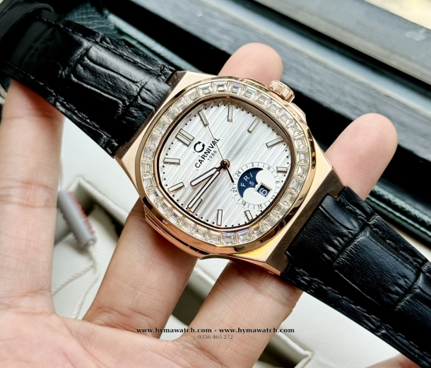  Carnival Nautilus 8110G Dây Da - Nam - Màu Vàng Trắng- Máy Cơ (Automatic)