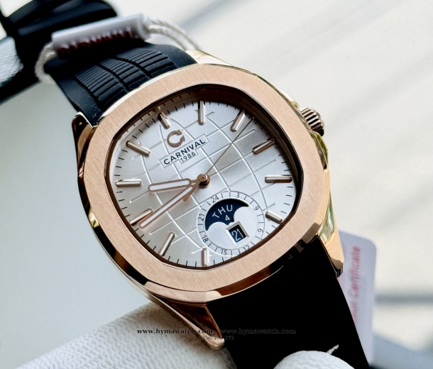 Carnival Aquanus 8113G - Nam - Màu Trắng-Dây Cao Su  - Máy Cơ (Automatic)