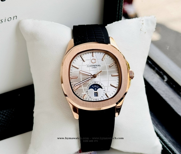 Carnival Aquanus 8113G - Nam - Màu Trắng-Dây Cao Su  - Máy Cơ (Automatic)
