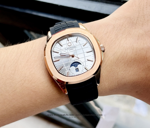 Carnival Aquanus 8113G - Nam - Màu Trắng-Dây Cao Su  - Máy Cơ (Automatic)