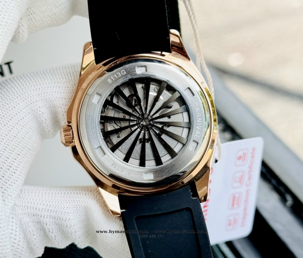 Carnival Aquanus 8113G - Nam - Màu Trắng-Dây Cao Su  - Máy Cơ (Automatic)