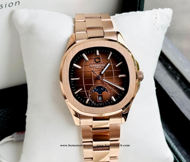 Carnival Aquanus 8113G - Nam - Màu Nâu- Dây Thép - Máy Cơ (Automatic)