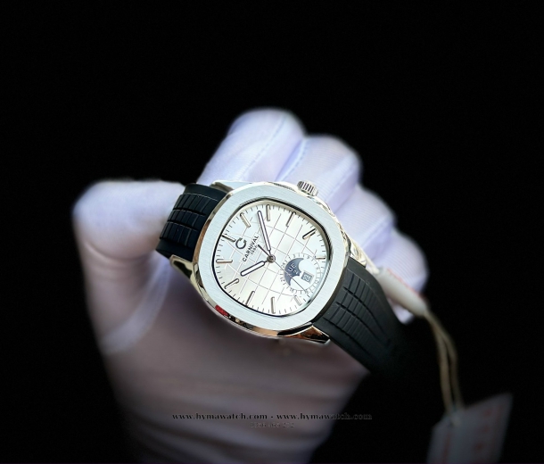  Carnival Aquanus 8113G - Nam - Viền Trắng - Màu Trắng-Dây Cao Su - Máy Cơ (Automatic)