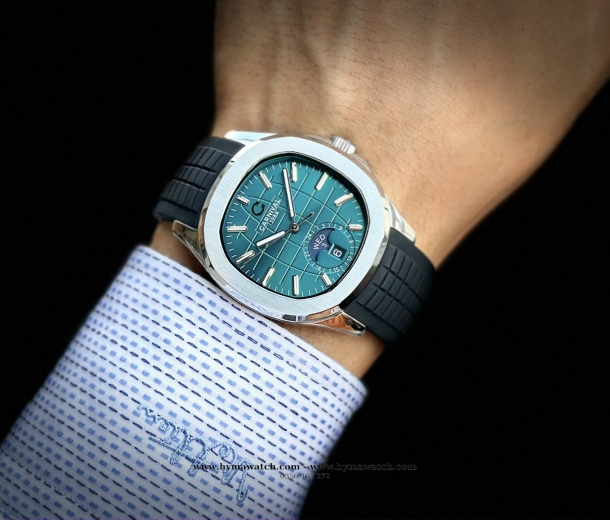  Carnival Aquanus 8113G - Nam - Viền Trắng - Màu Xanh Lá -Dây Cao Su - Máy Cơ (Automatic)