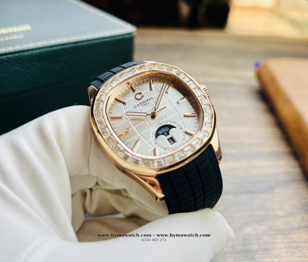  Carnival Aquanus 8113G2 - Nam - Màu Trắng - Dây Cao Su - Máy Cơ (Automatic)