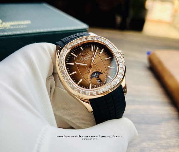  Carnival Aquanus 8113G2 - Nam - Màu Nâu- Dây Cao Su - Máy Cơ (Automatic)