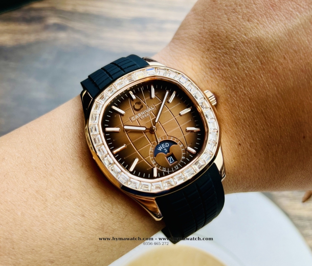 Carnival Aquanus 8113G2 - Nam - Màu Nâu- Dây Cao Su - Máy Cơ (Automatic)