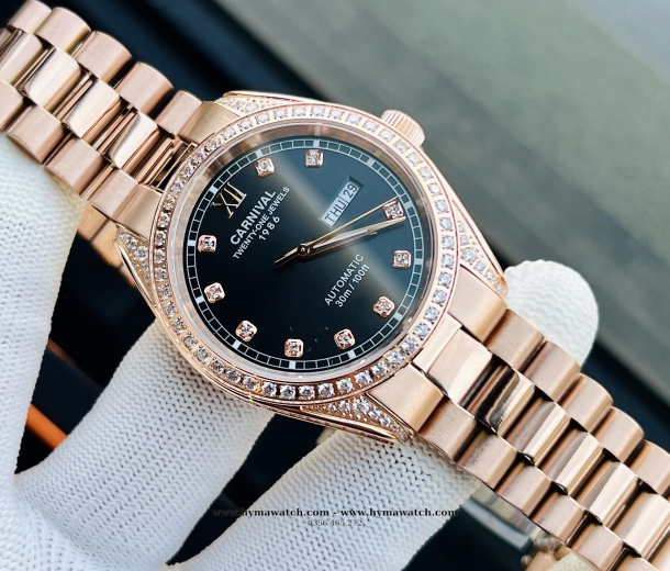 Carnival 8907G - Nam - Viền Vàng - Màu Đen - Máy Cơ (Automatic)