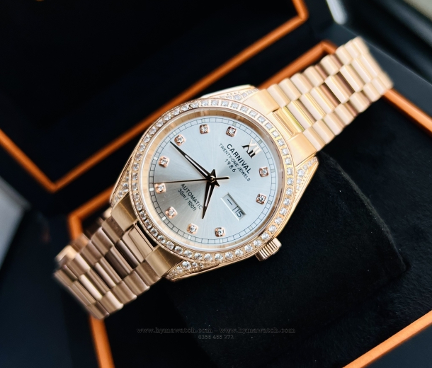 Carnival 8907G - Nam - Viền Vàng - Màu Trắng - Máy Cơ (Automatic)