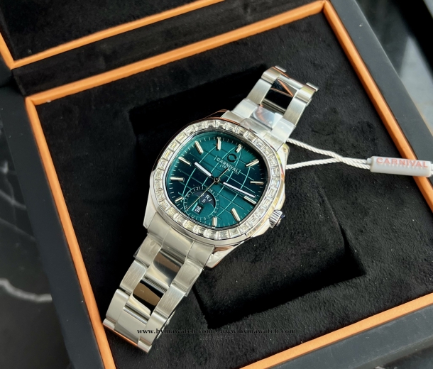 Carnival Aquanus 8113G - Nam - Viền Trắng - Màu Xanh -Dây Thép- Máy Cơ (Automatic)