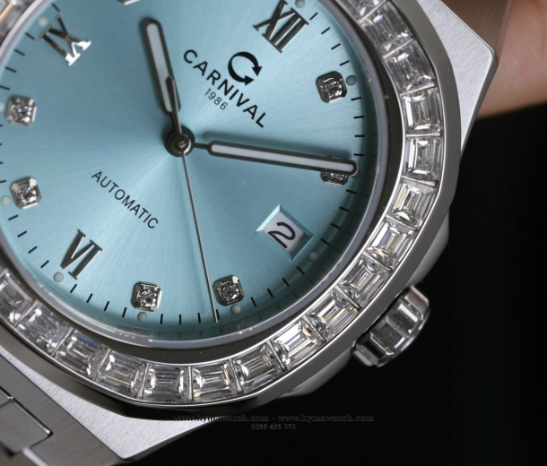  Đồng hồ CARNIVAL 8129- Nam- Xanh Tiffany - Máy cơ 