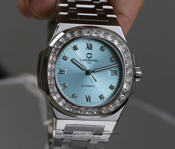  Đồng hồ CARNIVAL 8129- Nam- Xanh Tiffany - Máy cơ 