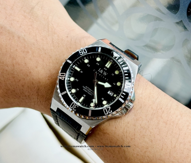  Đồng hồ Nam I&W Carnival 726G-Dây da đen - Máy Automatic 