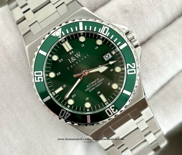  Đồng hồ Nam I&W Carnival 726G-Xanh lá - Máy Automatic 