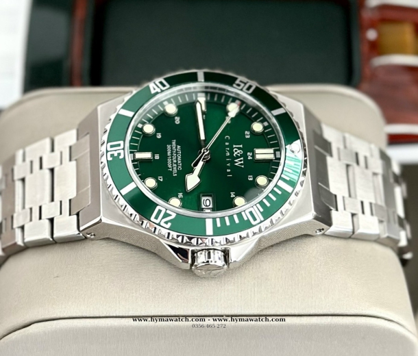  Đồng hồ Nam I&W Carnival 726G-Xanh lá - Máy Automatic 