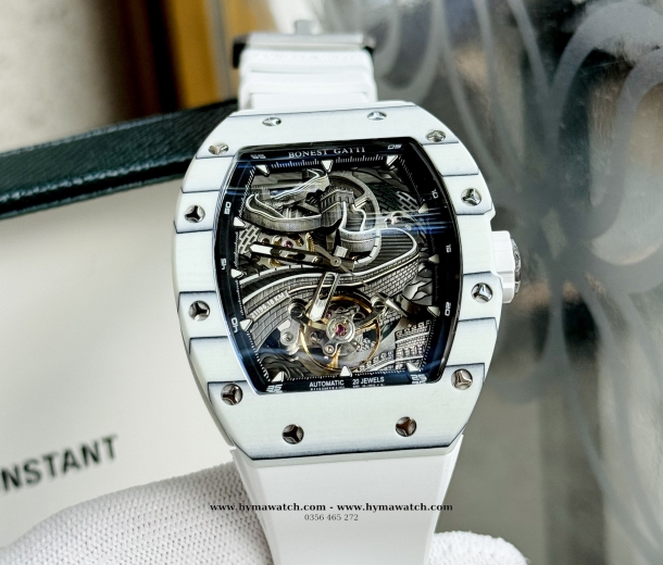 Bonest Gatti Carbon BG9003-Màu trắng- Nam - Máy Cơ (Automatic) Tặng kèm mô hình xe đua  
