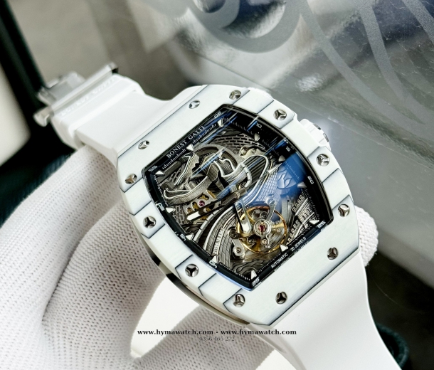 Bonest Gatti Carbon BG9003-Màu trắng- Nam - Máy Cơ (Automatic) Tặng kèm mô hình xe đua  