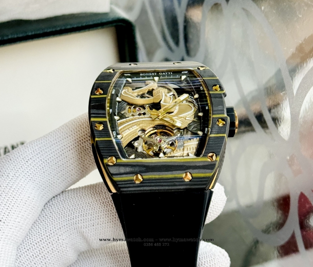 Bonest Gatti Carbon BG9003-Màu đen- Nam - Máy Cơ (Automatic) Tặng kèm mô hình xe đua 